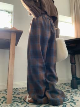 Faux Woolen Warm Plaid Pants Women Vintage Harajuku High Waist Wide Leg Trousers Streetwear Retro Loose Casual Fall Winter Pant