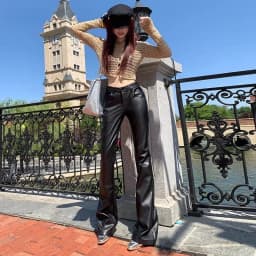 High Waist Woman Trousers Sexy Black PU Leather Flare Pants For Women Vintage Harajuku Elastic One Size Clothing Elegant Sale G