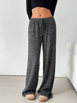2025 Autumn and Winter Women's New Casual Striped Solid Color Loose Wide Leg Straight Leg Pants
