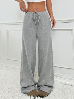 2025 Autumn and Winter Women's New Casual Striped Solid Color Loose Wide Leg Straight Leg Pants