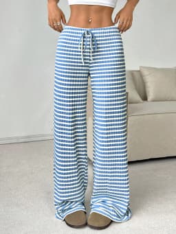 2025 Autumn and Winter Women's New Casual Striped Solid Color Loose Wide Leg Straight Leg Pants