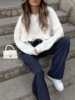 Bornladies Women's New Autumn Straight Leg Striped Western Trousers Wide Leg Loose Fashion Commuting Suit Pants