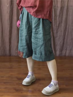 Johnature Women Vintage Wide Leg Pants Elastic Waist Solid Color Trouser 2025 Summer New Loose Original Linen Knee Length Pants