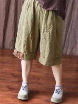 Johnature Women Vintage Wide Leg Pants Elastic Waist Solid Color Trouser 2025 Summer New Loose Original Linen Knee Length Pants
