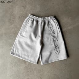 Stretch Letter Print Shorts Pocket Zipper Jogging American Retro Wide Leg Sweatpants Loose Hip Hop Streetwear Summer Sweatpants