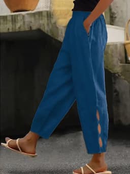 Women Fashion Embroidered Lace Trousers Vintage Lace-Up Pockets Pants Summer Elegant Loose Elastic Waist Long Pants Streetwears