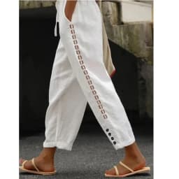 Women Fashion Embroidered Lace Trousers Vintage Lace-Up Pockets Pants Summer Elegant Loose Elastic Waist Long Pants Streetwears