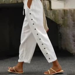 Women Fashion Embroidered Lace Trousers Vintage Lace-Up Pockets Pants Summer Elegant Loose Elastic Waist Long Pants Streetwears