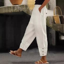 Women Fashion Embroidered Lace Trousers Vintage Lace-Up Pockets Pants Summer Elegant Loose Elastic Waist Long Pants Streetwears