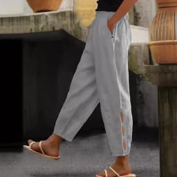 Women Fashion Embroidered Lace Trousers Vintage Lace-Up Pockets Pants Summer Elegant Loose Elastic Waist Long Pants Streetwears