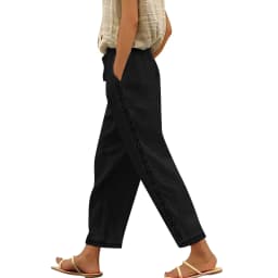 Women Fashion Embroidered Lace Trousers Vintage Lace-Up Pockets Pants Summer Elegant Loose Elastic Waist Long Pants Streetwears