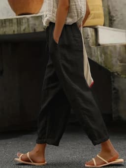 Women Fashion Embroidered Lace Trousers Vintage Lace-Up Pockets Pants Summer Elegant Loose Elastic Waist Long Pants Streetwears