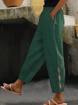 Women Fashion Embroidered Lace Trousers Vintage Lace-Up Pockets Pants Summer Elegant Loose Elastic Waist Long Pants Streetwears