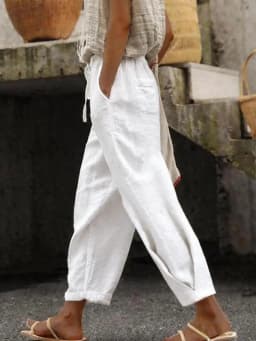 Women Fashion Embroidered Lace Trousers Vintage Lace-Up Pockets Pants Summer Elegant Loose Elastic Waist Long Pants Streetwears
