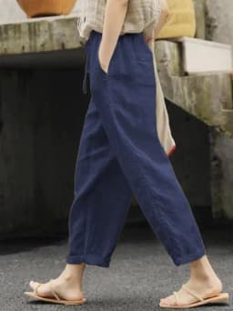 Women Fashion Embroidered Lace Trousers Vintage Lace-Up Pockets Pants Summer Elegant Loose Elastic Waist Long Pants Streetwears