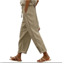 Women Fashion Embroidered Lace Trousers Vintage Lace-Up Pockets Pants Summer Elegant Loose Elastic Waist Long Pants Streetwears