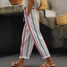 2025 New Women's Trousers Vertical Striped Drawstring Elastic Waist Pocket Fashion Street Versatile Casual Pants