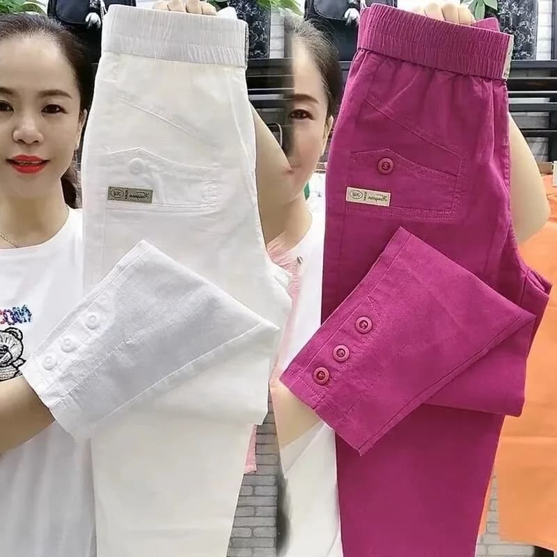 Korean Women's pants Summer New 2026 High Waist Cotton Hemp Casual Slim High Waist Pants Female Loose Harun pants Ladies Trouser