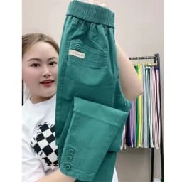 Women Cotton Linen Harun Pants Spring Summer New Fashion High Waist All-Match Thin Casual Pants Female Nine-Point Pants Ladies