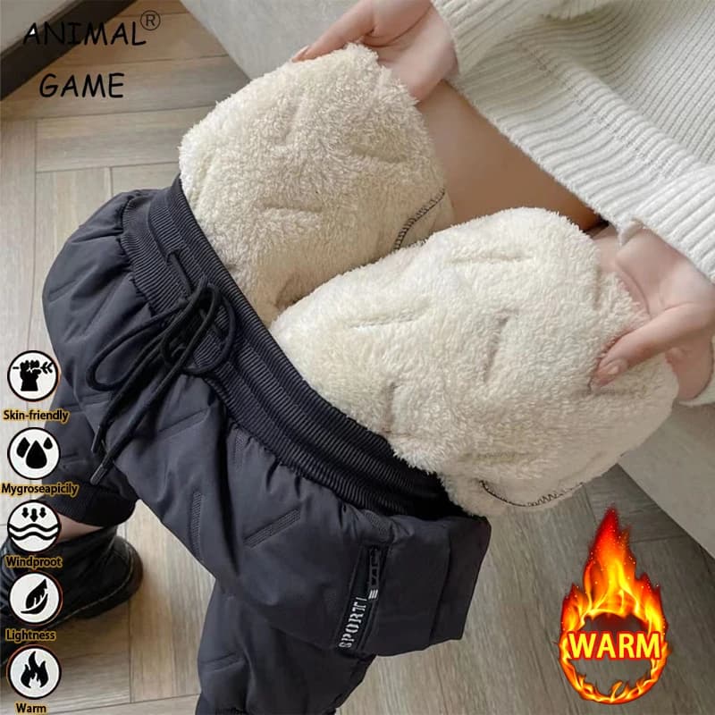 Outdoor Women's Plush Thick Fleece Lined Sweatpants Straight-leg Waterproof Pants Windproof Outerwear Thermal Casual Pants