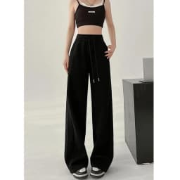 Lady Classic Korean High Waist Trousers Girls Fashion Wide Leg Sweatpants Female Streetwear Baggy Casual Daily Pants