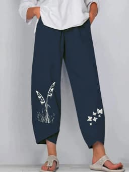 Vintage Cotton and Linen Loose Harem Pants Casual High Waist Wide Leg Trousers Women Harajuku Printed Baggy Pants Oversized