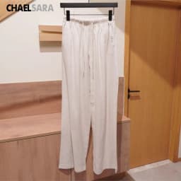 Spring Summer High Quality Women Fashion Drawstring Linen Blend Straight Pants 2026 New Casual Pocket Solid Trousers Ladies