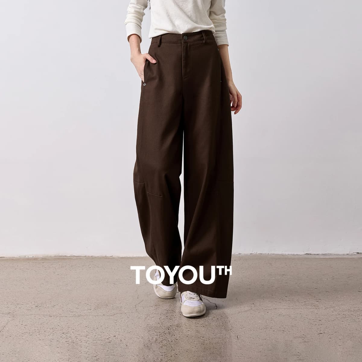 TOYOUTH Women's High Waist Curved Leg Trousers 2026 Autumn New Arrival Full Cotton Canvas Light Workwear Commuter Long Pants