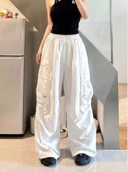 American Style Loose Fit Straight Leg Work Pants Women's Casual High Waist Trousers with Pockets for Hip Hop Street Dance