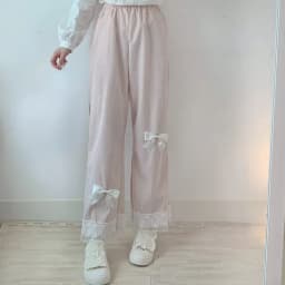 Pink Japanese Sweet Lolita Womens Kawaii High Waist Corduroy Pants Bow Lace Wide Leg Pants Y2k Clothes Casual Loose Cute Trouser