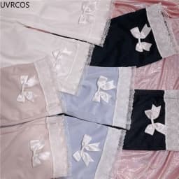 Pink Japanese Sweet Lolita Womens Kawaii High Waist Corduroy Pants Bow Lace Wide Leg Pants Y2k Clothes Casual Loose Cute Trouser