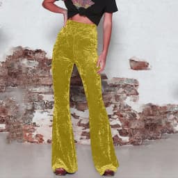Women Golden Velvet Flare Pants Vintage High Waist Pants Solid Color Pocket Straight Trousers Autumn Street Party Dance Wear