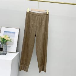 Miyake Pleated Straight Leg Pants, Women's Elastic Waist Cropped Pants, Casual and Versatile Small Leg Pants