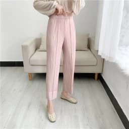 Miyake Pleated Straight Leg Pants, Women's Elastic Waist Cropped Pants, Casual and Versatile Small Leg Pants