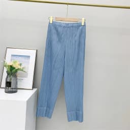 Miyake Pleated Straight Leg Pants, Women's Elastic Waist Cropped Pants, Casual and Versatile Small Leg Pants