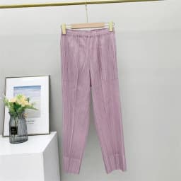Miyake Pleated Straight Leg Pants, Women's Elastic Waist Cropped Pants, Casual and Versatile Small Leg Pants