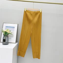 Miyake Pleated Straight Leg Pants, Women's Elastic Waist Cropped Pants, Casual and Versatile Small Leg Pants