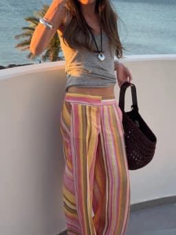 Women‘s Colorful Striped Pant New Summer Straight Multicolor Wide Leg Long Pants Casual Fashion Streetwear Female Outfit 2026