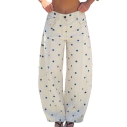 Lamuusaa y2k Women Barrel Jeans 2000s Clothes Polka Dot Print Loose Denim Pants Baggy Trousers Wide-Leg Pants Club Streetwear