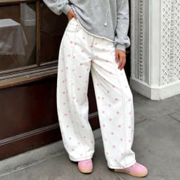 Lamuusaa y2k Women Barrel Jeans 2000s Clothes Polka Dot Print Loose Denim Pants Baggy Trousers Wide-Leg Pants Club Streetwear