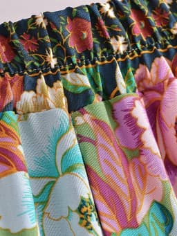 Vintage Chic Women Peacock Floral Print Bohemian Wide Leg Pants Lady Elastic Waist Loose Rayon Boho Long Pants Oversize Trousers
