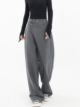 HOUZHOU Women Wide Suit Pants High Waist Gothic Japanese Style Baggy Black Trousers Irregular Straight Pants Casual Streetwear