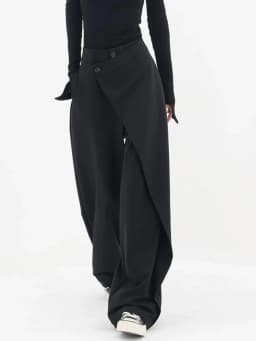 HOUZHOU Women Wide Suit Pants High Waist Gothic Japanese Style Baggy Black Trousers Irregular Straight Pants Casual Streetwear