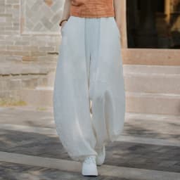 Johnature Women Vintage Ramie Wide Leg Pants Solid Color Elastic Waist Trouser 2025 New Spring Patchwork Loose Women Pants