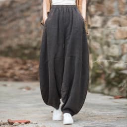 Johnature Women Vintage Ramie Wide Leg Pants Solid Color Elastic Waist Trouser 2025 New Spring Patchwork Loose Women Pants