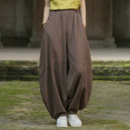 Johnature Women Vintage Ramie Wide Leg Pants Solid Color Elastic Waist Trouser 2025 New Spring Patchwork Loose Women Pants