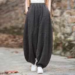Johnature Women Vintage Ramie Wide Leg Pants Solid Color Elastic Waist Trouser 2025 New Spring Patchwork Loose Women Pants