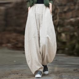 Johnature Women Vintage Ramie Wide Leg Pants Solid Color Elastic Waist Trouser 2025 New Spring Patchwork Loose Women Pants