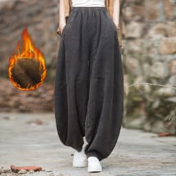 Johnature Women Vintage Ramie Wide Leg Pants Solid Color Elastic Waist Trouser 2025 New Spring Patchwork Loose Women Pants