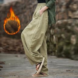 Johnature Women Vintage Ramie Wide Leg Pants Solid Color Elastic Waist Trouser 2025 New Spring Patchwork Loose Women Pants